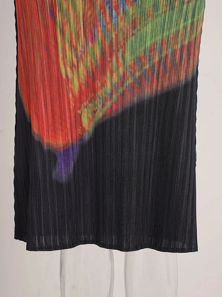 Luxe Plissé Pleated Sunset Midi Dress