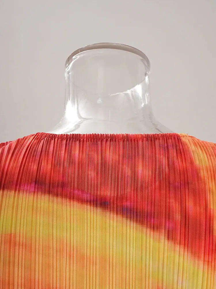 Luxe Plissé Pleated Sunset Midi Dress