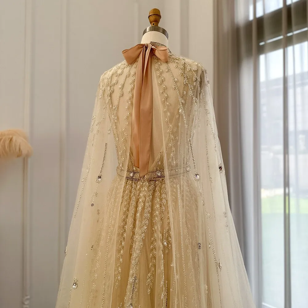 Luxury Beaded Evening Dress with Cape Sleeve SS495