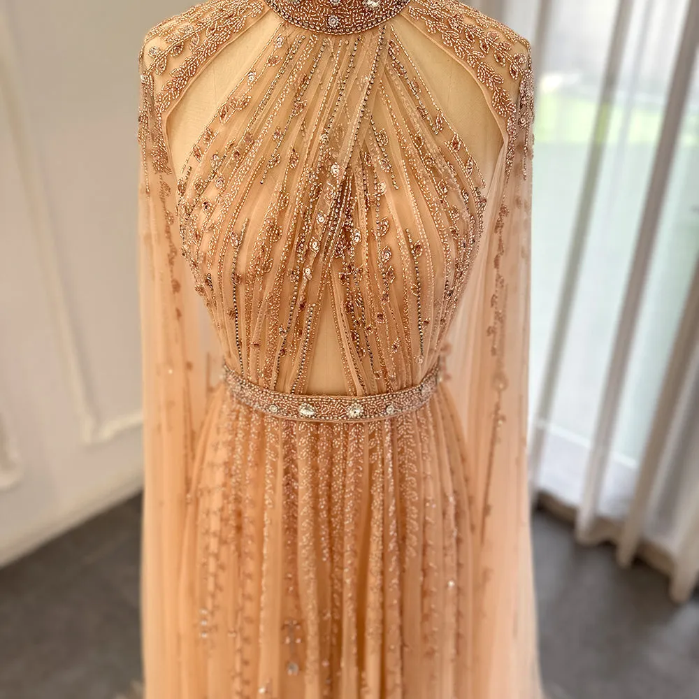 Luxury Beaded Evening Dress with Cape Sleeve SS495