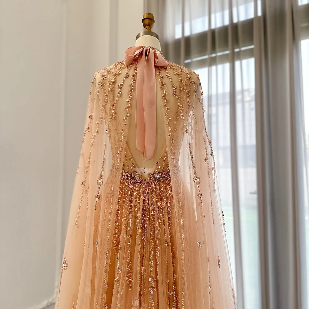 Luxury Beaded Evening Dress with Cape Sleeve SS495