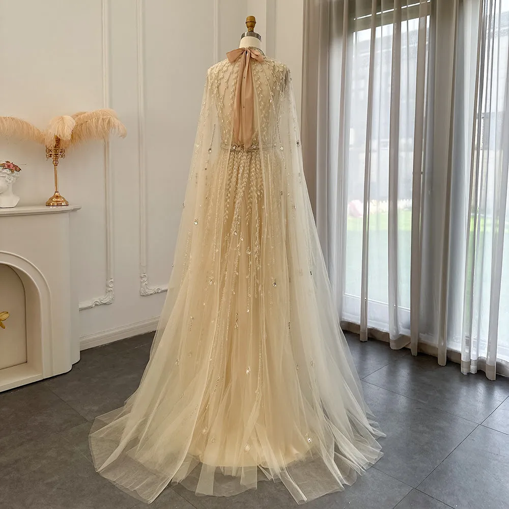 Luxury Beaded Evening Dress with Cape Sleeve SS495