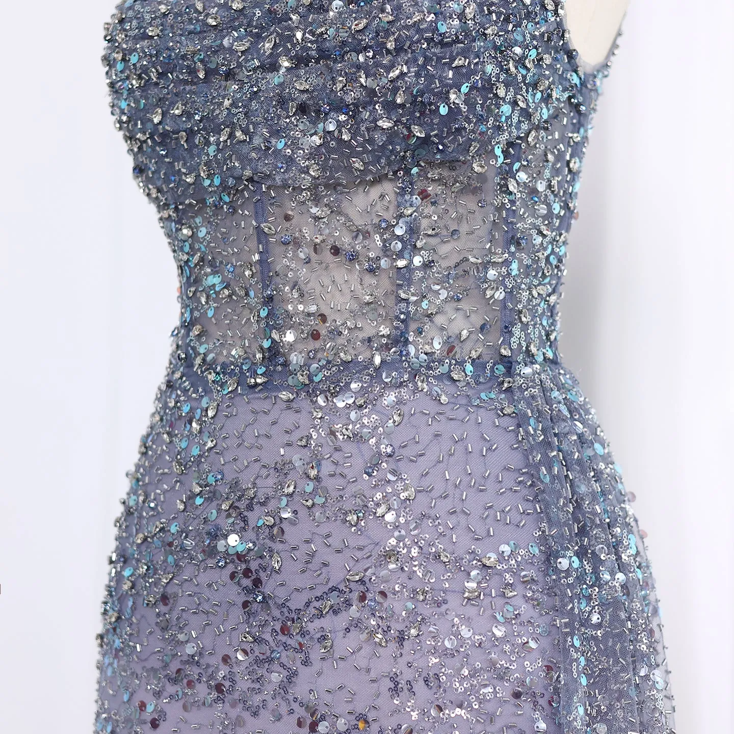 Luxury Blue One Shoulder Evening Dress with Overskirt SS140