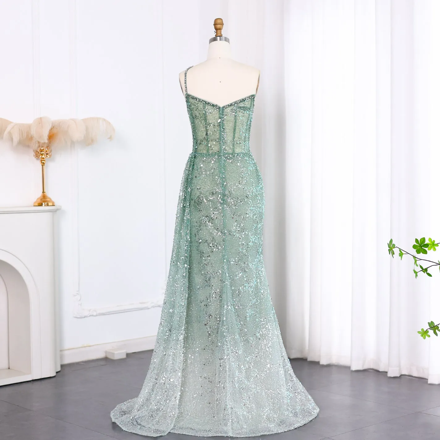 Luxury Blue One Shoulder Evening Dress with Overskirt SS140