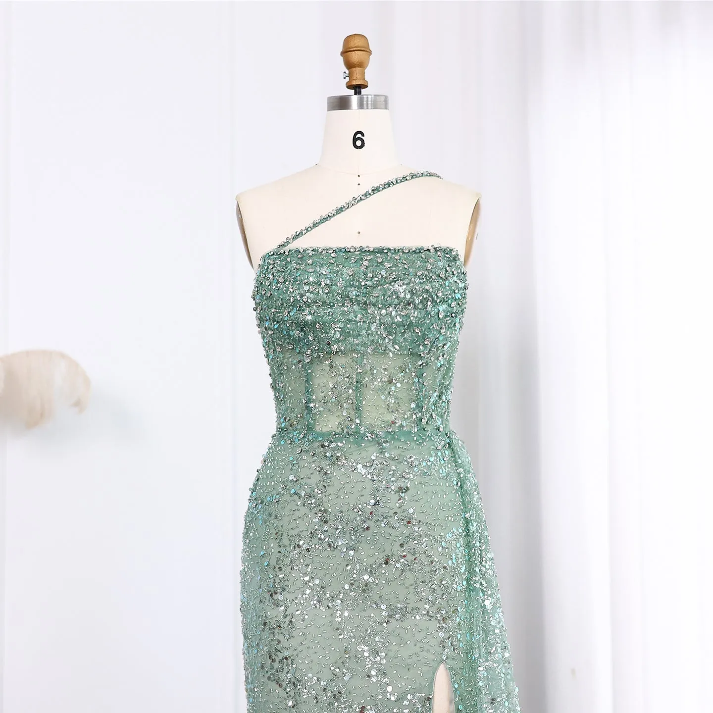 Luxury Blue One Shoulder Evening Dress with Overskirt SS140