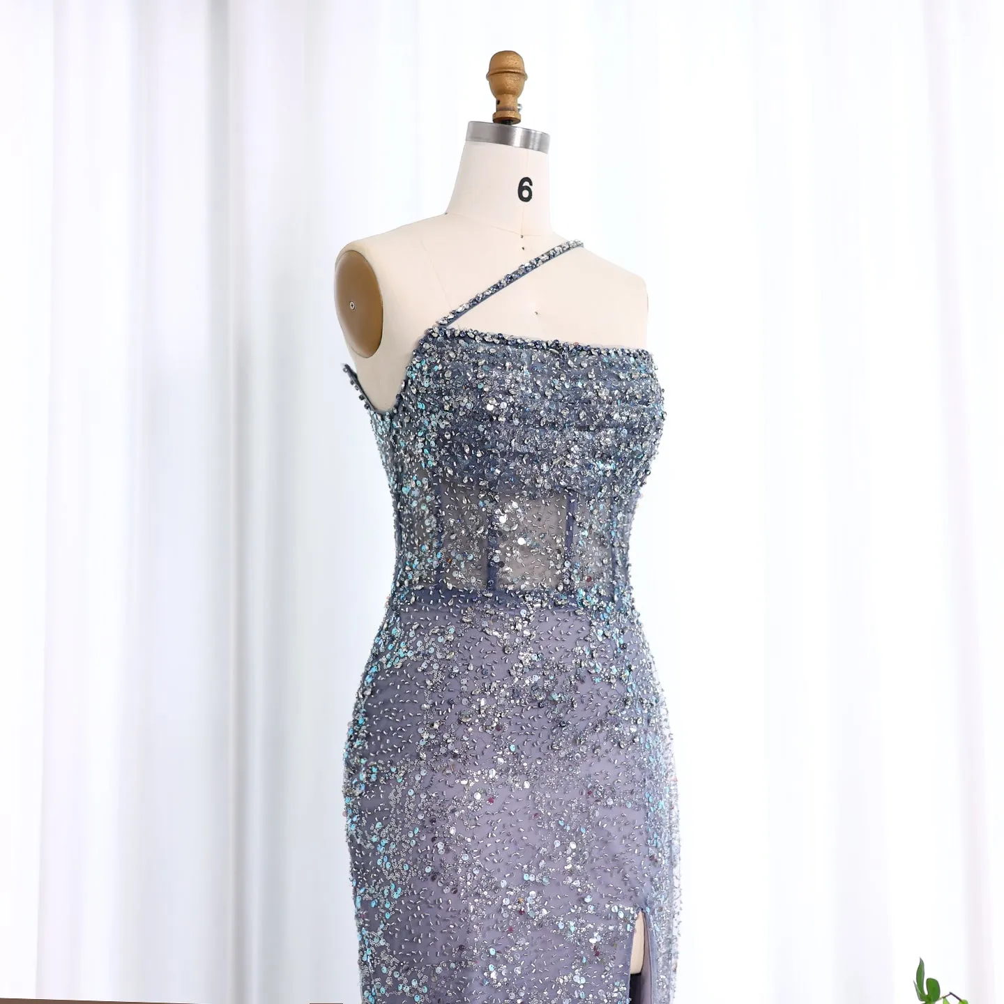 Luxury Blue One Shoulder Evening Dress with Overskirt SS140