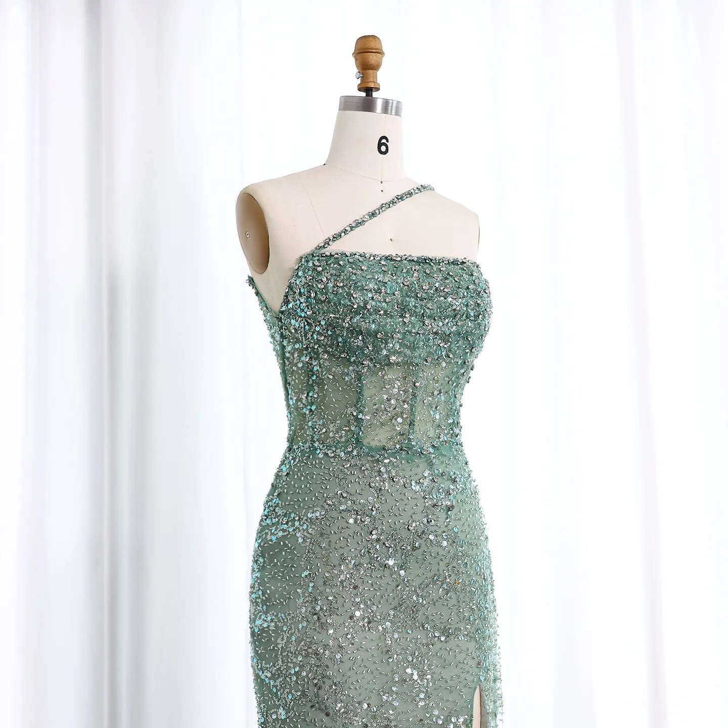 Luxury Blue One Shoulder Evening Dress with Overskirt SS140