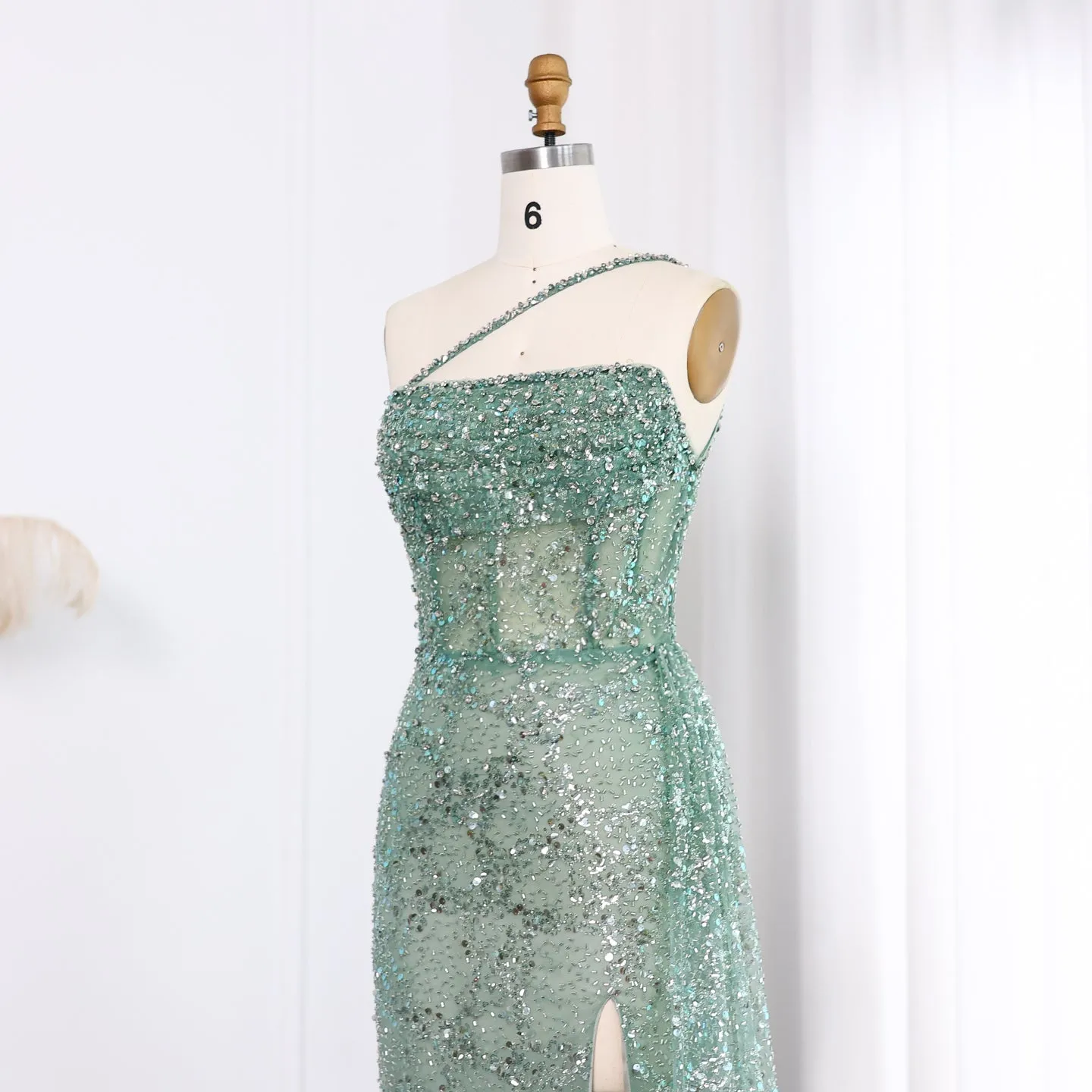 Luxury Blue One Shoulder Evening Dress with Overskirt SS140