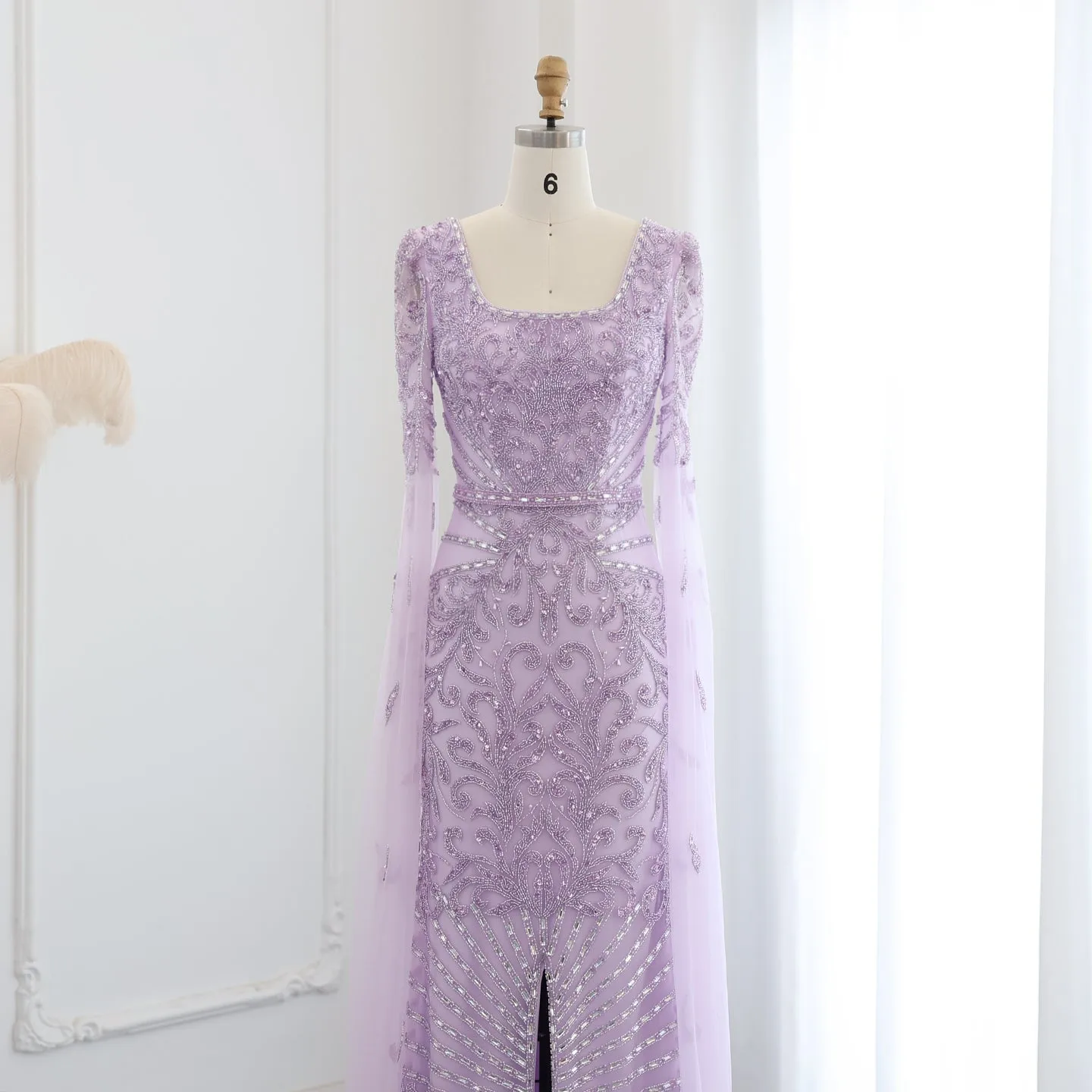 Luxury Turquoise Beaded Mermaid Evening Dress with Cape Sleeves SS469