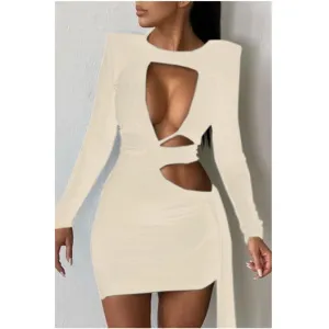 MB FASHION Cut-Out Long Sleeve Bodycon Mini Dress with Side Tie Detail 481R
