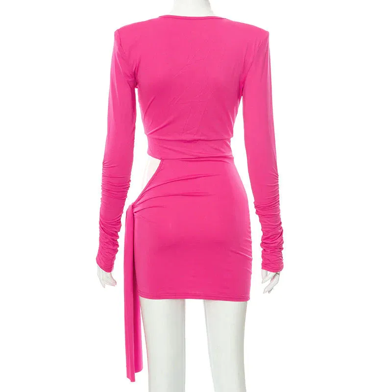MB FASHION Cut-Out Long Sleeve Bodycon Mini Dress with Side Tie Detail 481R