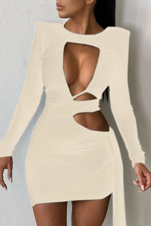 MB FASHION Cut-Out Long Sleeve Bodycon Mini Dress with Side Tie Detail 481R