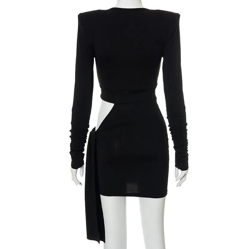 MB FASHION Cut-Out Long Sleeve Bodycon Mini Dress with Side Tie Detail 481R