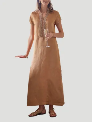 Meg 54" Cap Sleeve Caftan in Almond