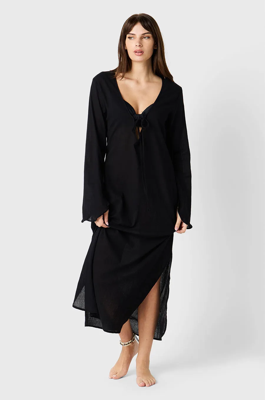 MIA DRESS IN BLACK COTTON VOILE