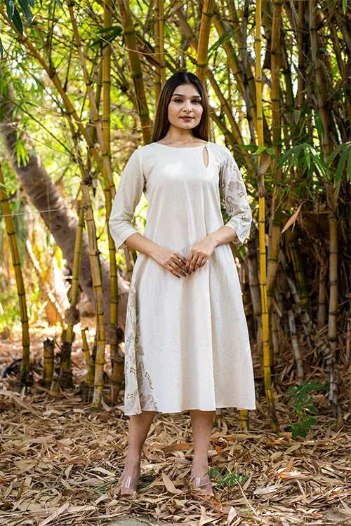 Moralfibre Kora Dress With Golden Peacock Details On Muslin Asymatrical Sleeves And Kali