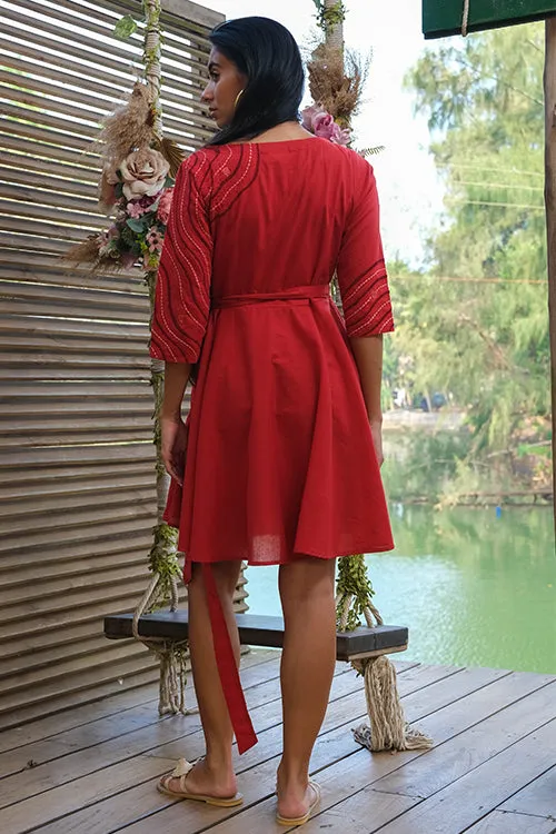 Okhai 'Red Sea' Pure Cotton Hand Embroidered Dress