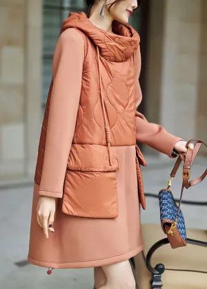 Organic Orange Hooded Patchwork Thick Vacation Dresses Winter