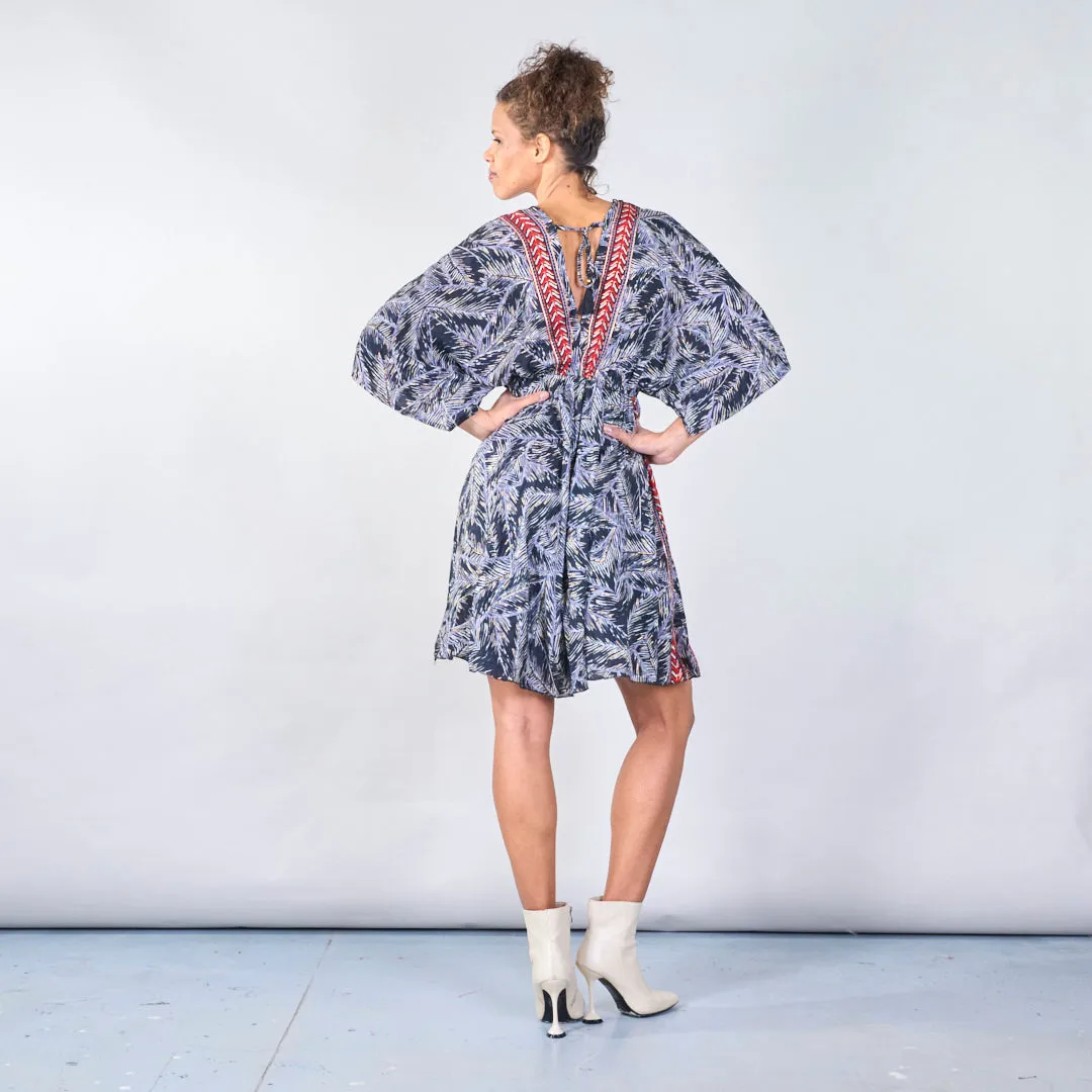 Palm leaf print boho maxi dress with red trim wholesale