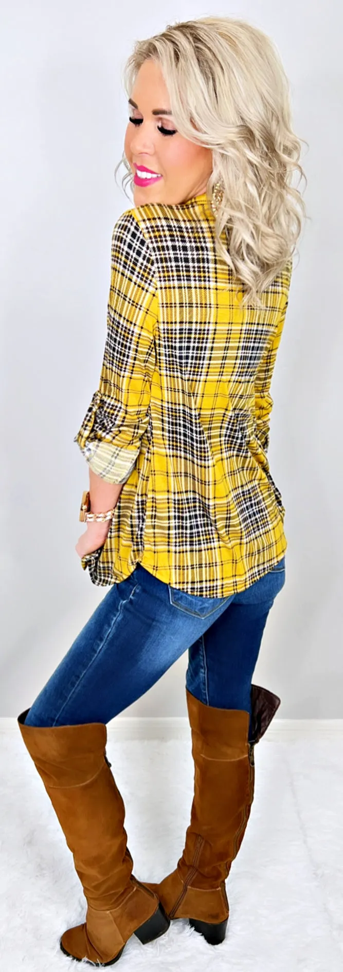 Penny Plaid Flannel Top - Mustard/Black