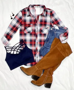 Penny Plaid Flannel Top - Red/Navy/White