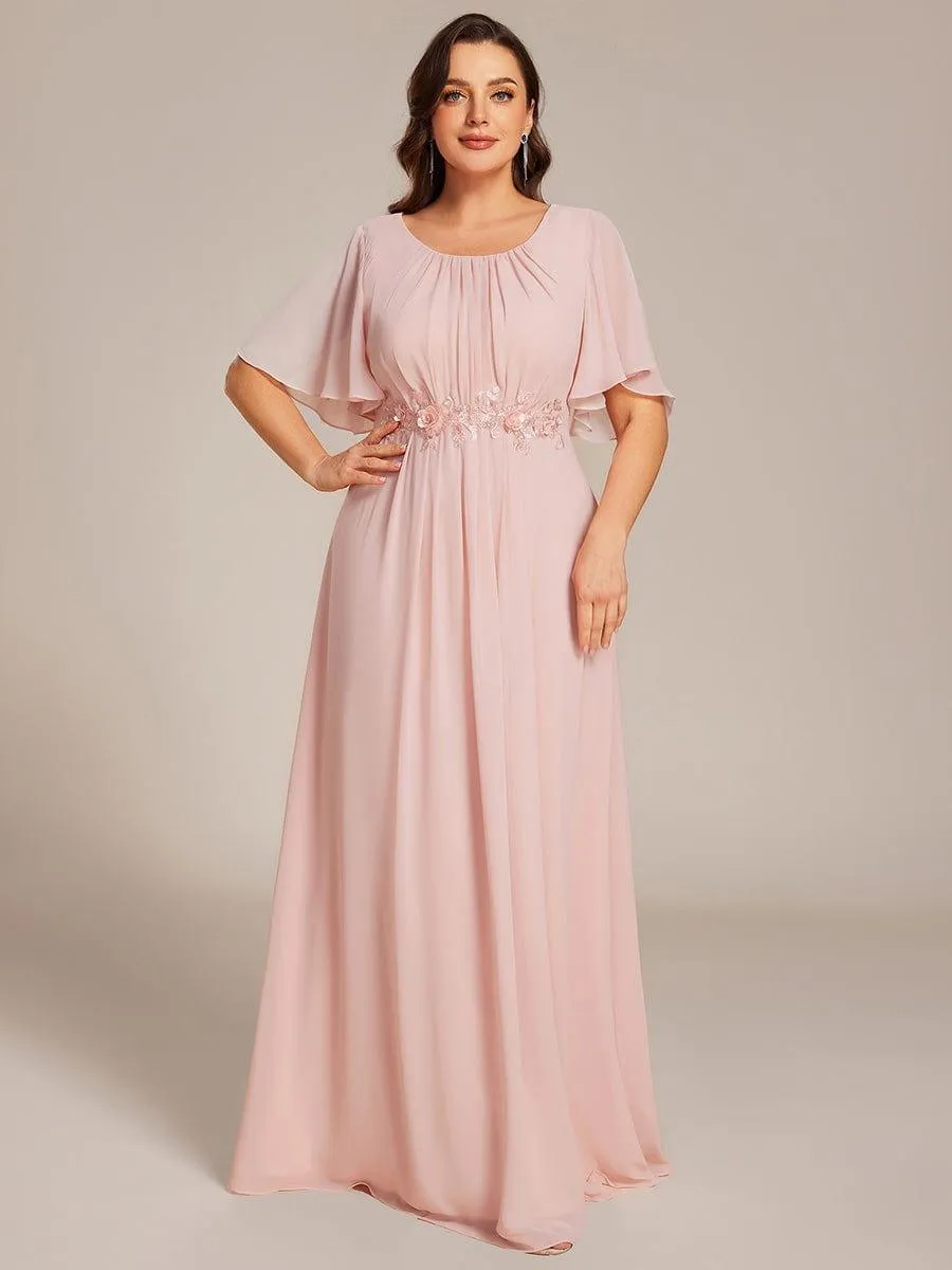 Plus Size Pleated Waist Applique Chiffon Maxi Formal Dress