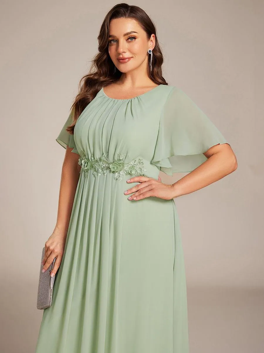Plus Size Pleated Waist Applique Chiffon Maxi Formal Dress