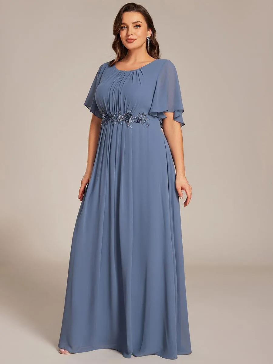 Plus Size Pleated Waist Applique Chiffon Maxi Formal Dress