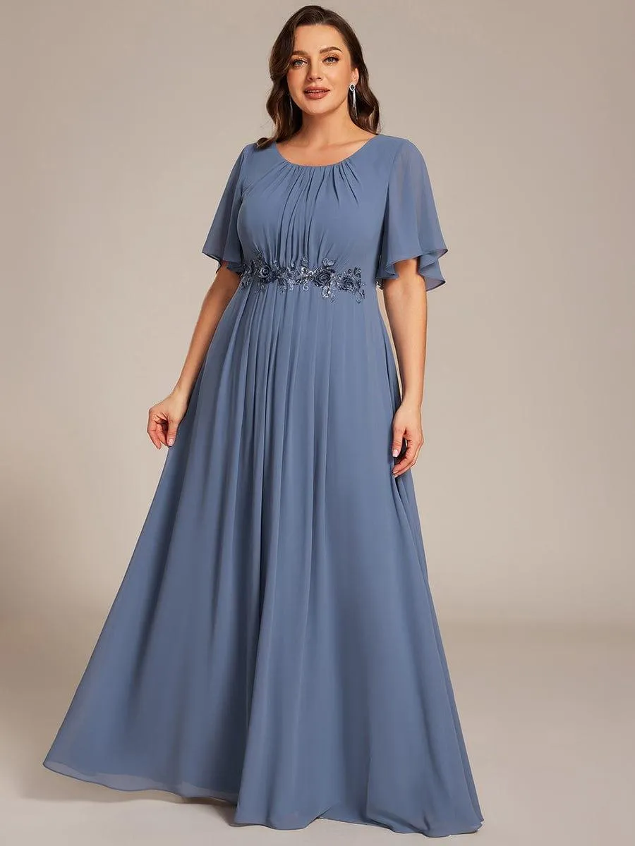 Plus Size Pleated Waist Applique Chiffon Maxi Formal Dress