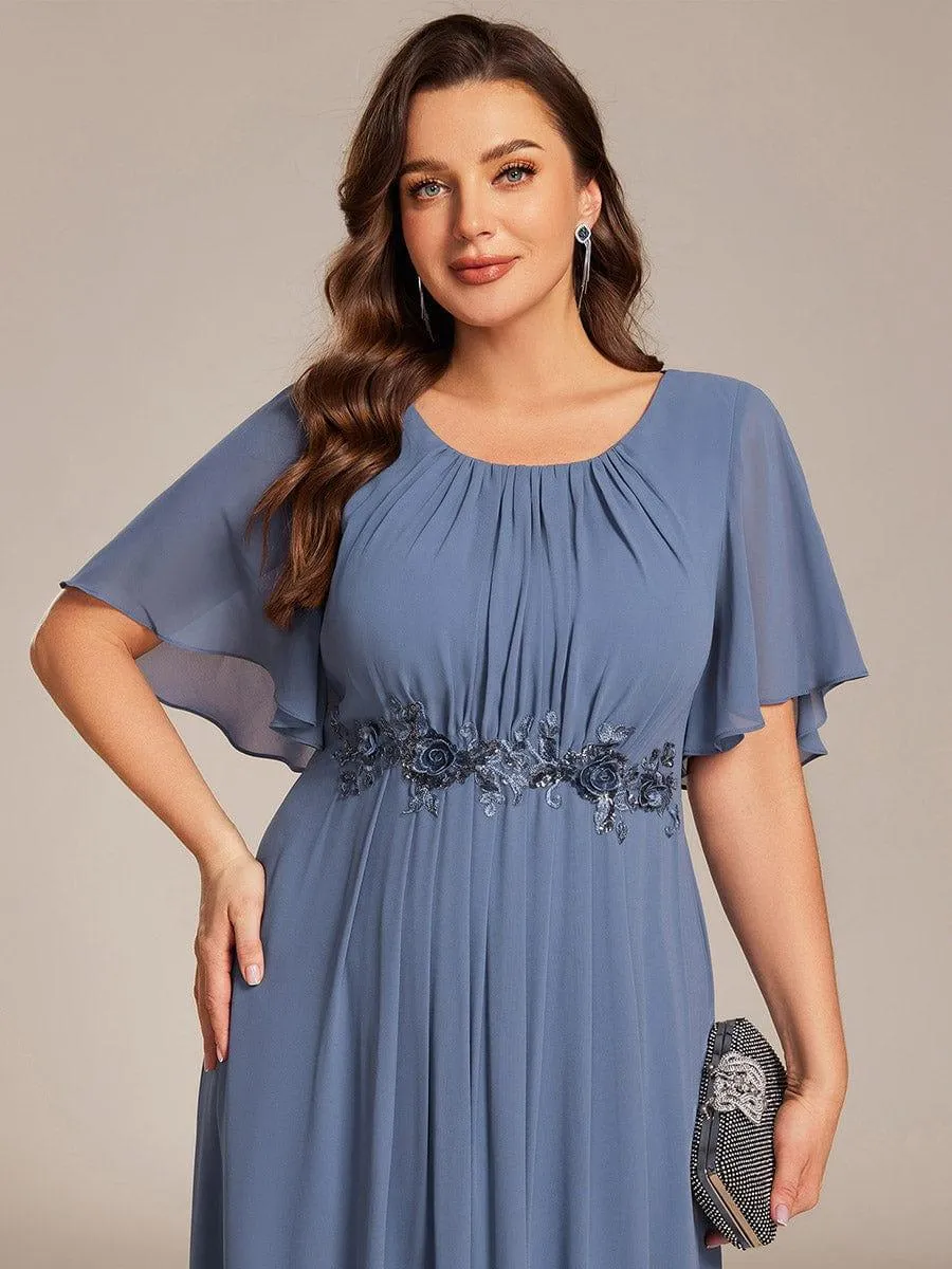 Plus Size Pleated Waist Applique Chiffon Maxi Formal Dress