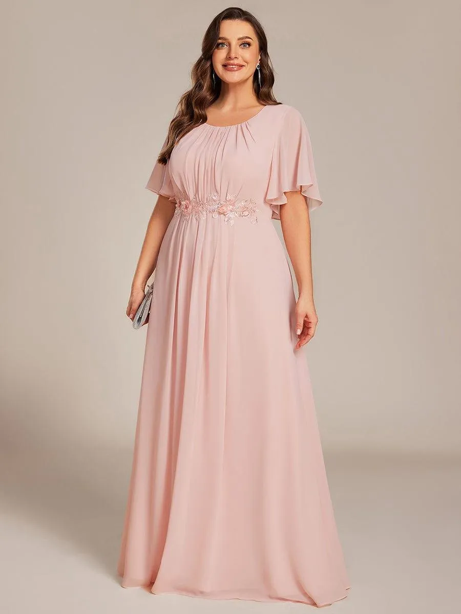 Plus Size Pleated Waist Applique Chiffon Maxi Formal Dress