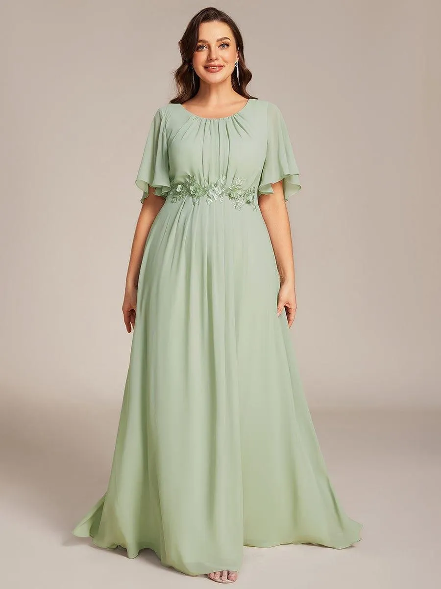 Plus Size Pleated Waist Applique Chiffon Maxi Formal Dress