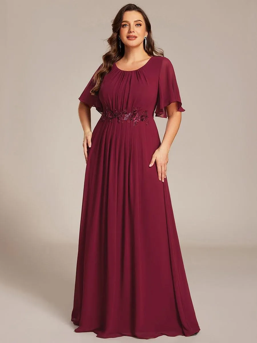 Plus Size Pleated Waist Applique Chiffon Maxi Formal Dress