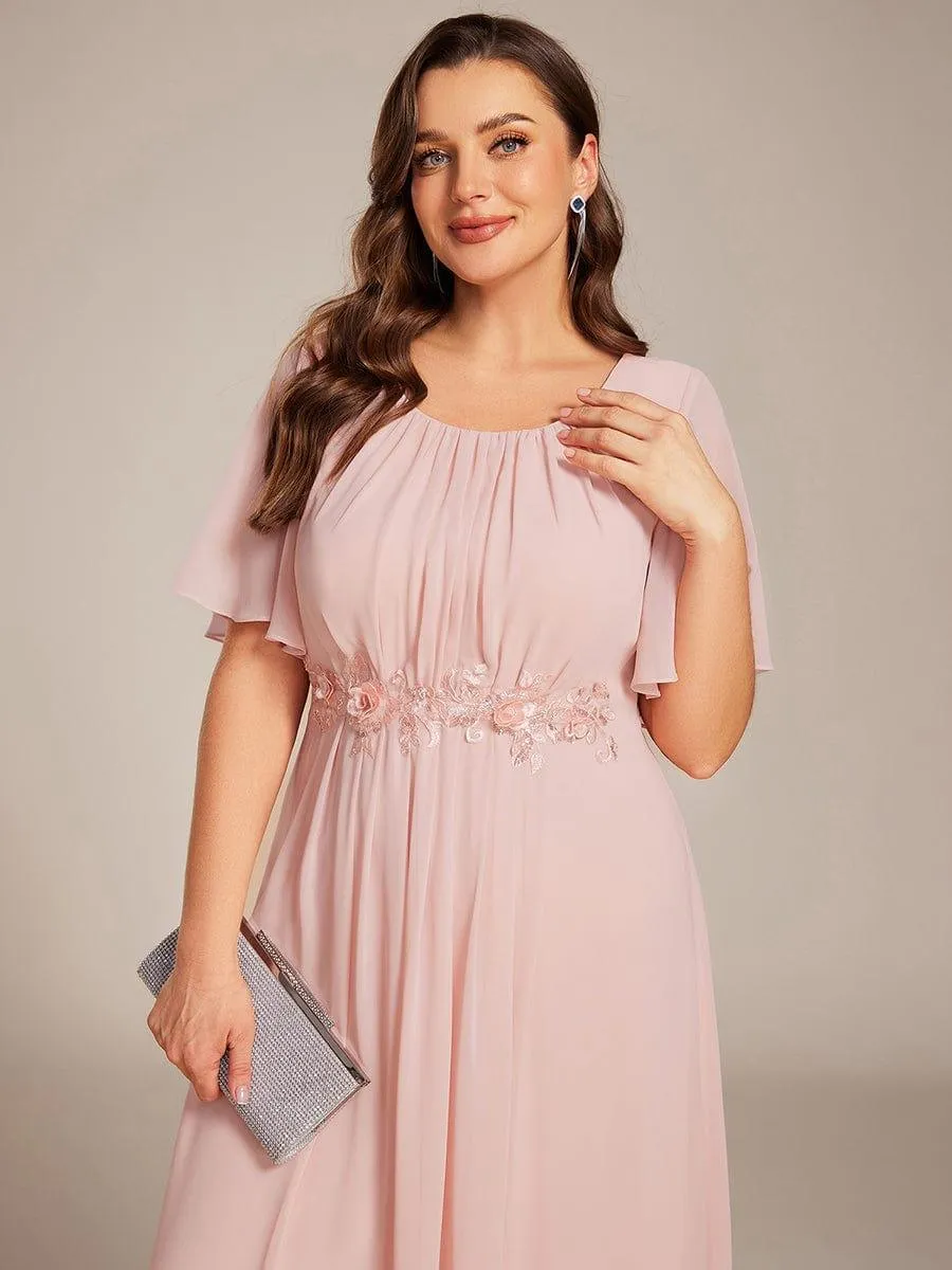 Plus Size Pleated Waist Applique Chiffon Maxi Formal Dress