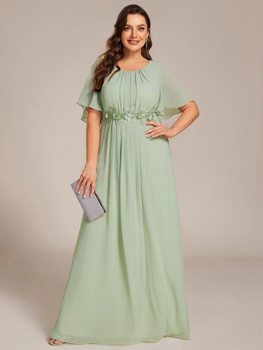 Plus Size Pleated Waist Applique Chiffon Maxi Formal Dress
