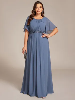 Plus Size Pleated Waist Applique Chiffon Maxi Formal Dress