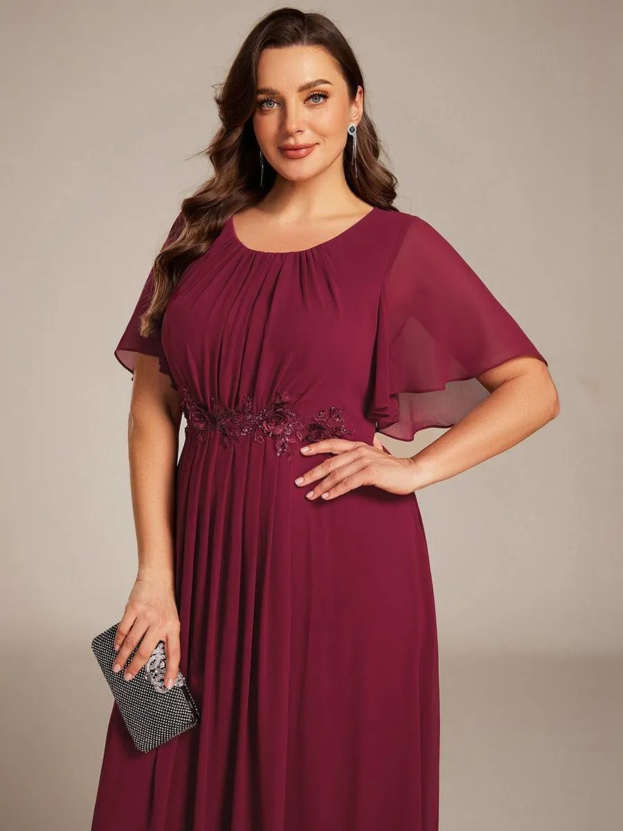 Plus Size Pleated Waist Applique Chiffon Maxi Formal Dress