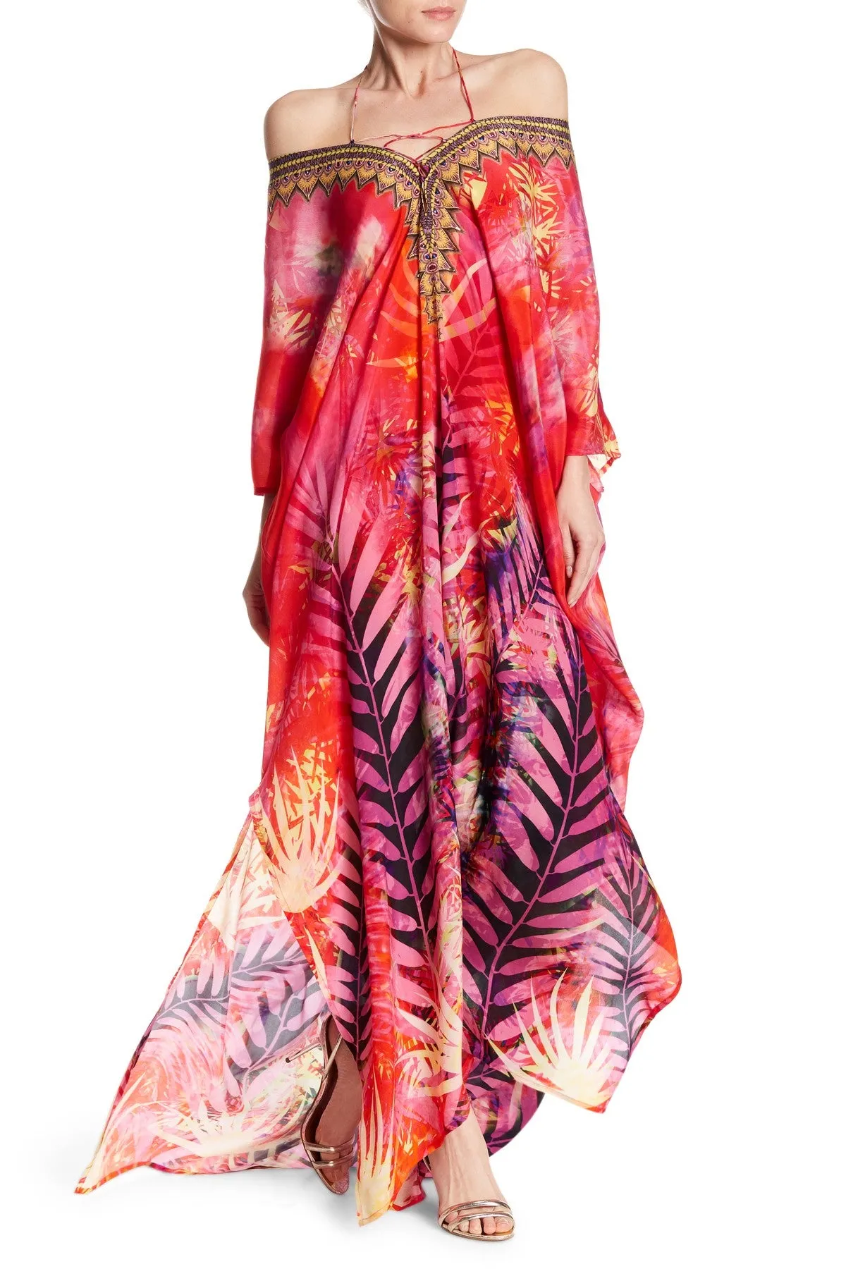Red Kaftan Tropical Dresses For Vacation