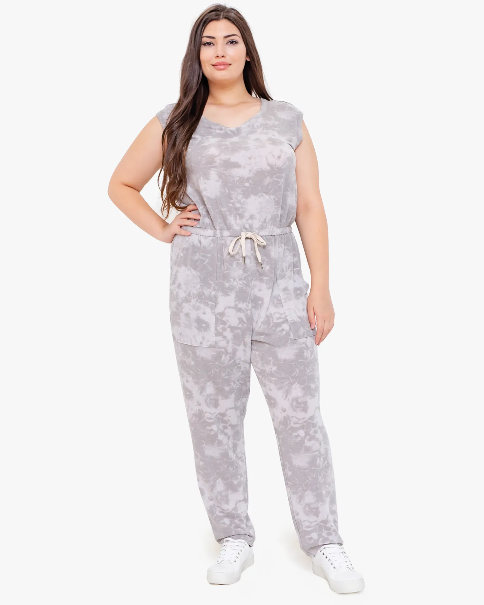 Rhea Cap-Sleeve Jumpsuit | Light Grey / Charcoal Grey