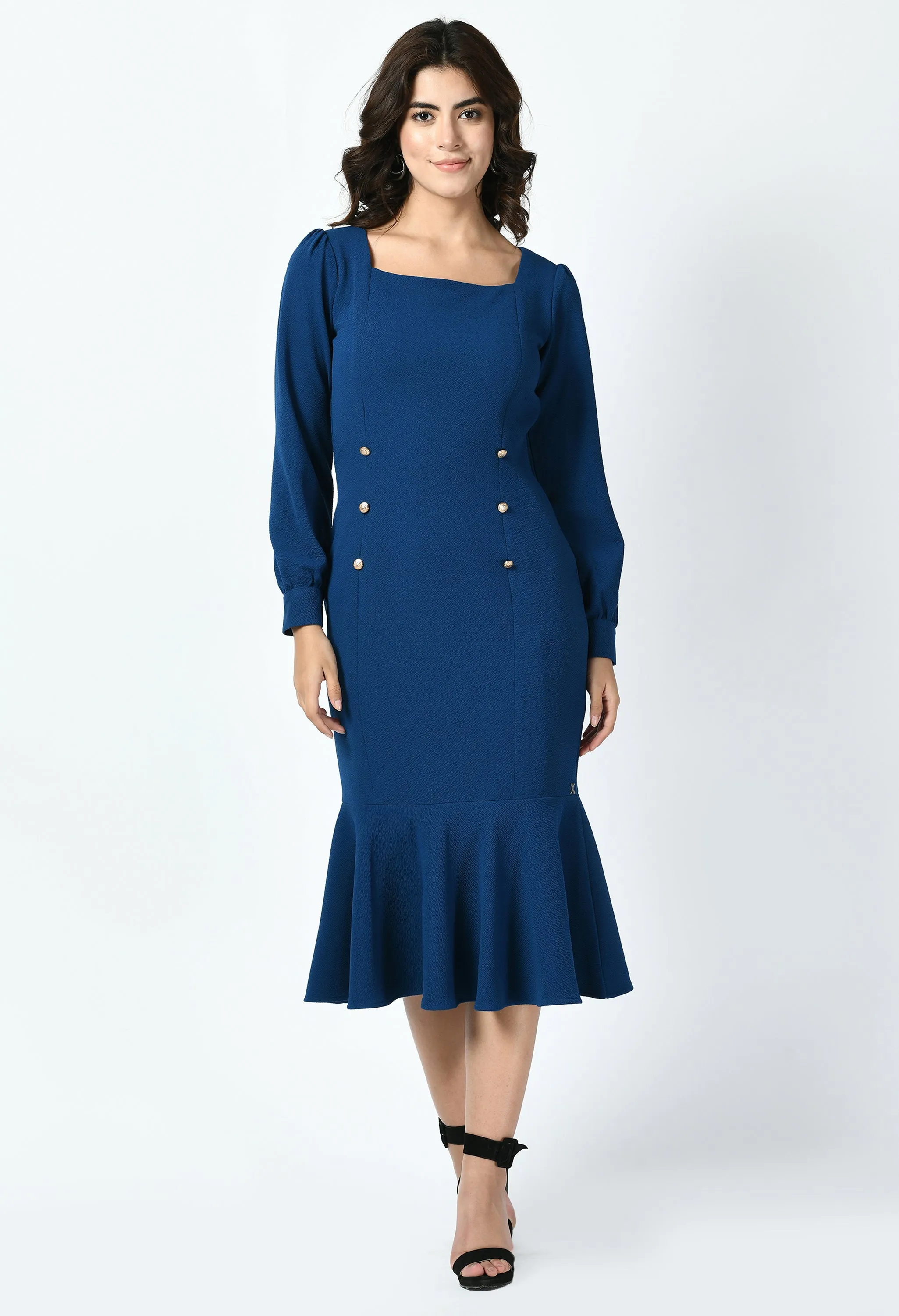 Royal Blue Cotton Blend Apogee Fishtail Midi Dress