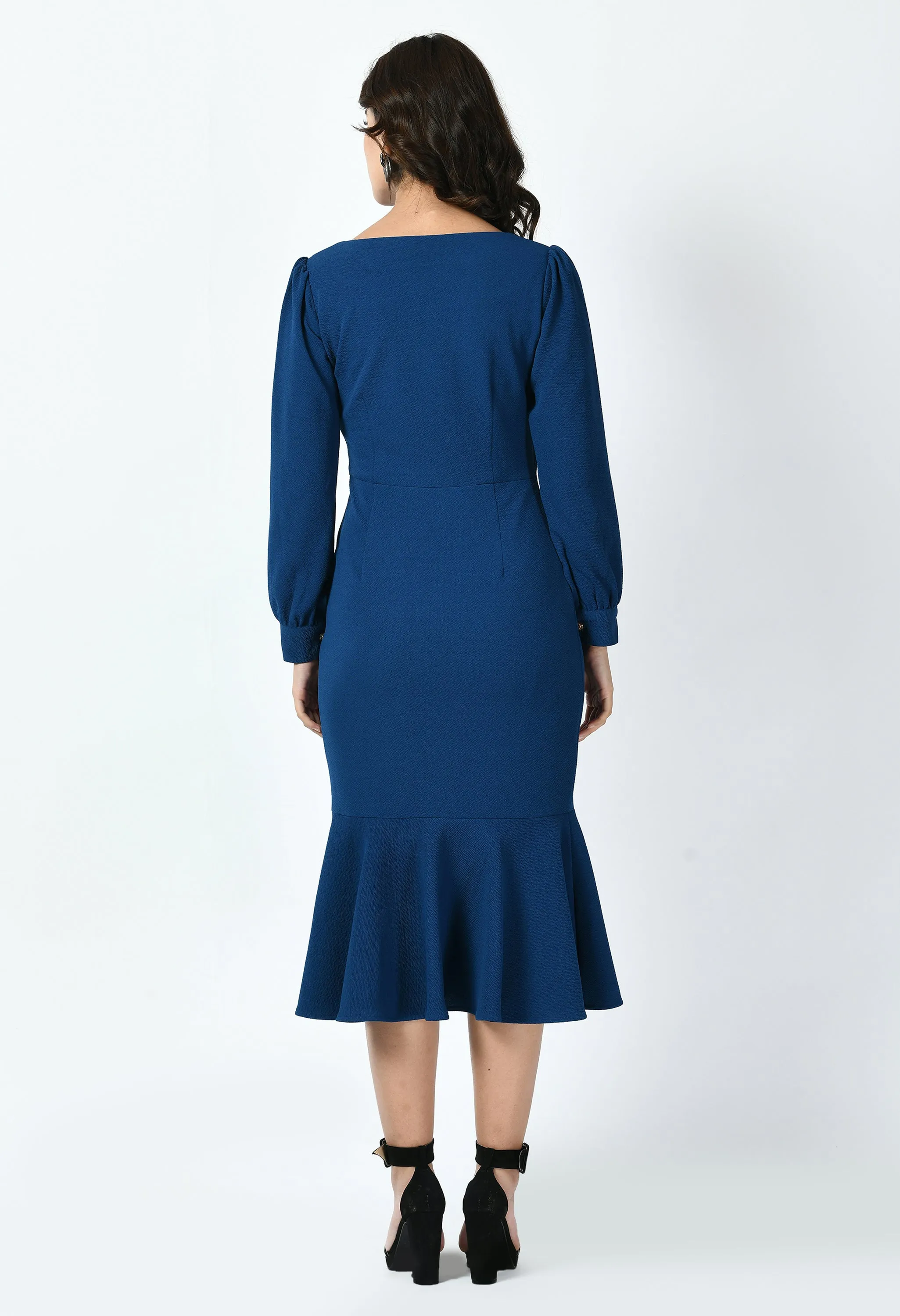 Royal Blue Cotton Blend Apogee Fishtail Midi Dress