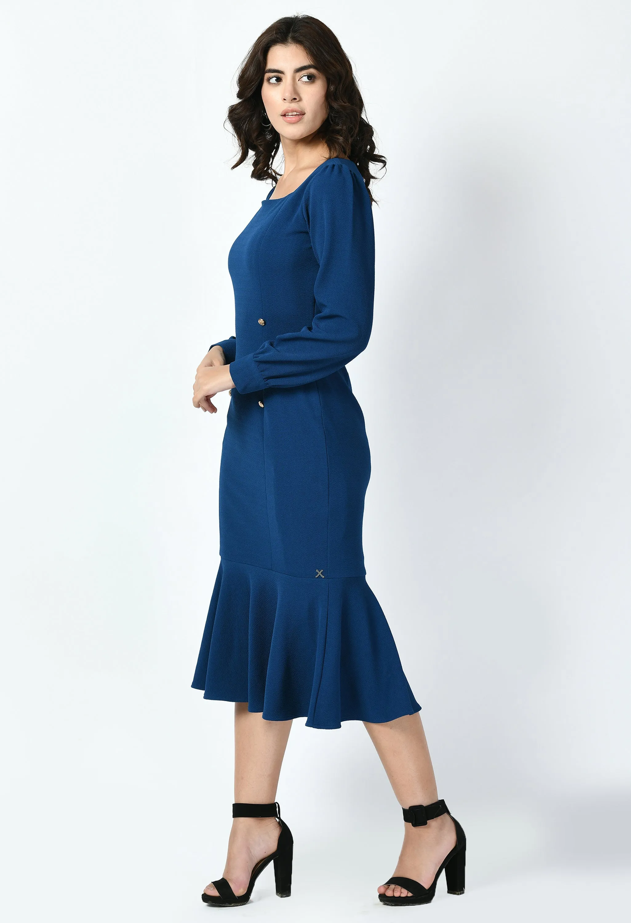 Royal Blue Cotton Blend Apogee Fishtail Midi Dress