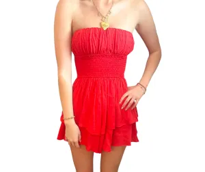 Ruffled Red Swiss Dot Strapless Romper