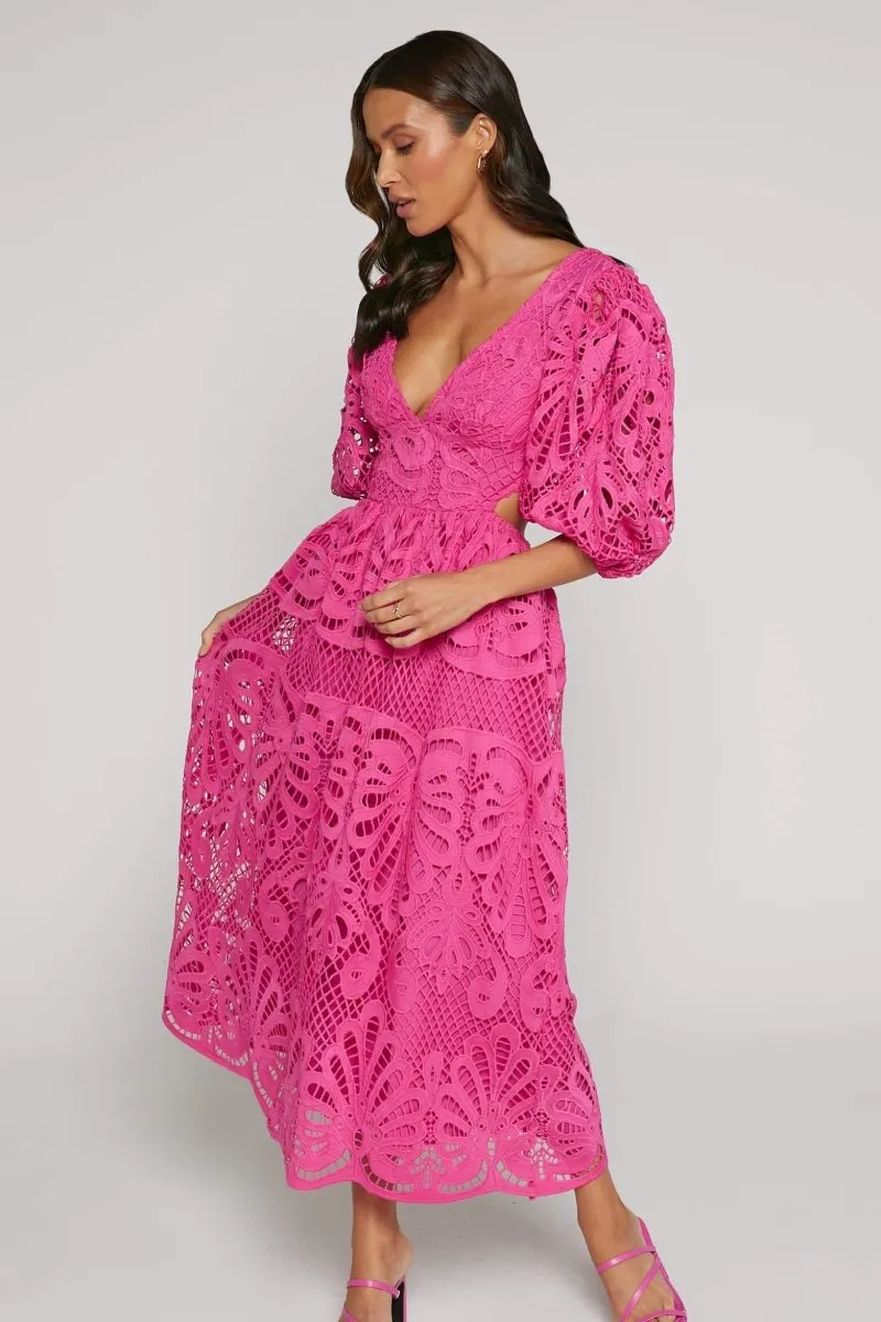 Sandra Embroidered Lace Cut-out Midi Dress
