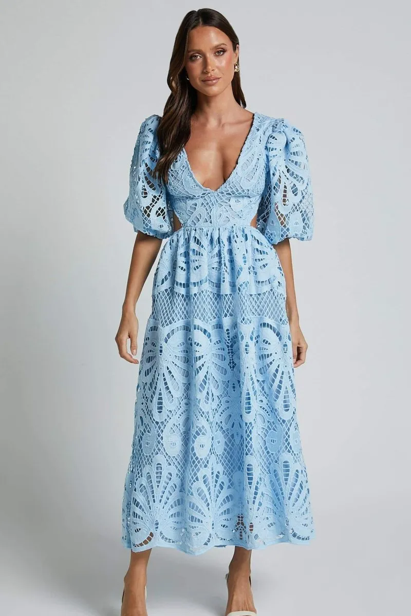 Sandra Embroidered Lace Cut-out Midi Dress