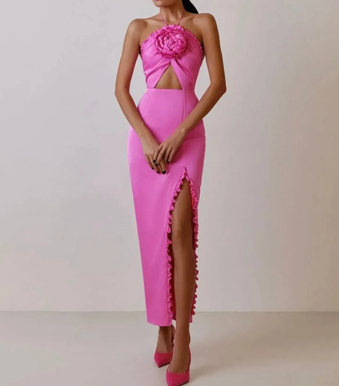 Satin dress with flower detail