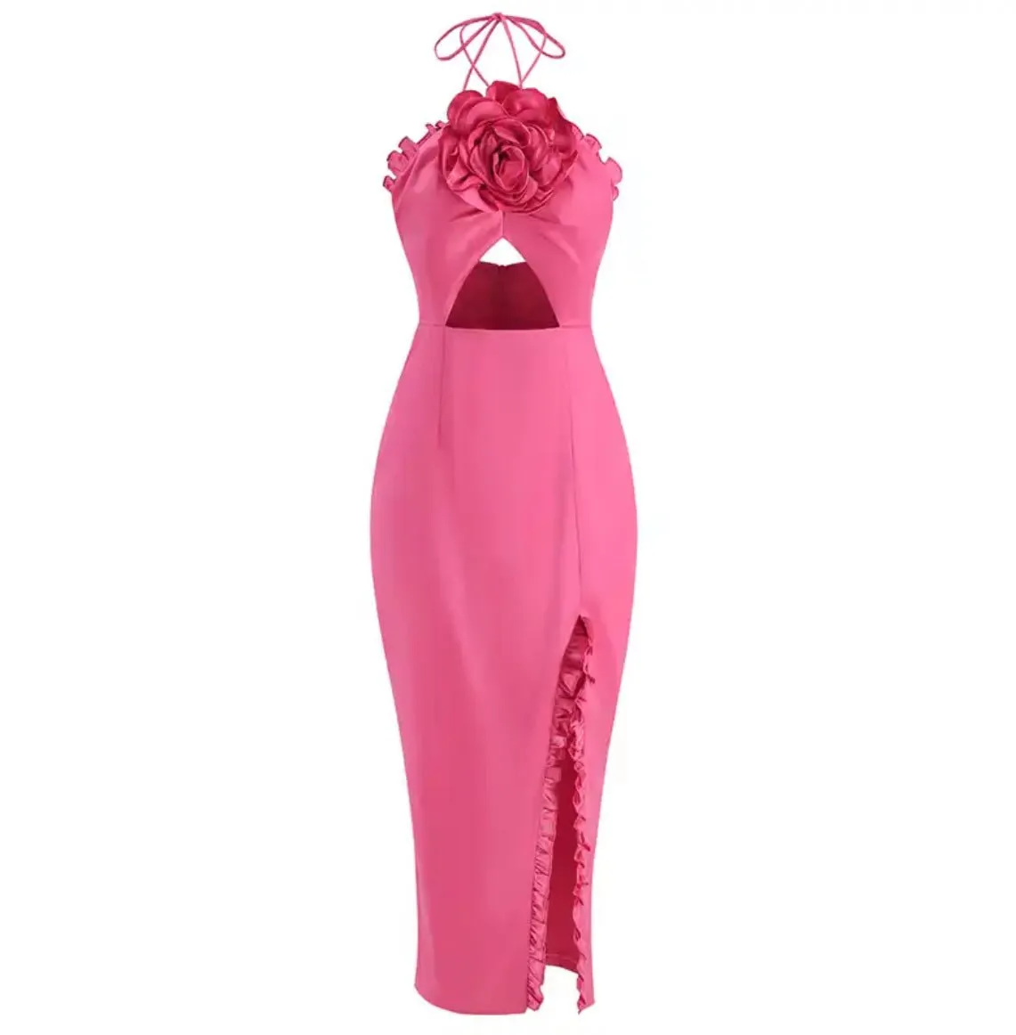 Satin dress with flower detail