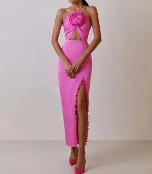 Satin dress with flower detail