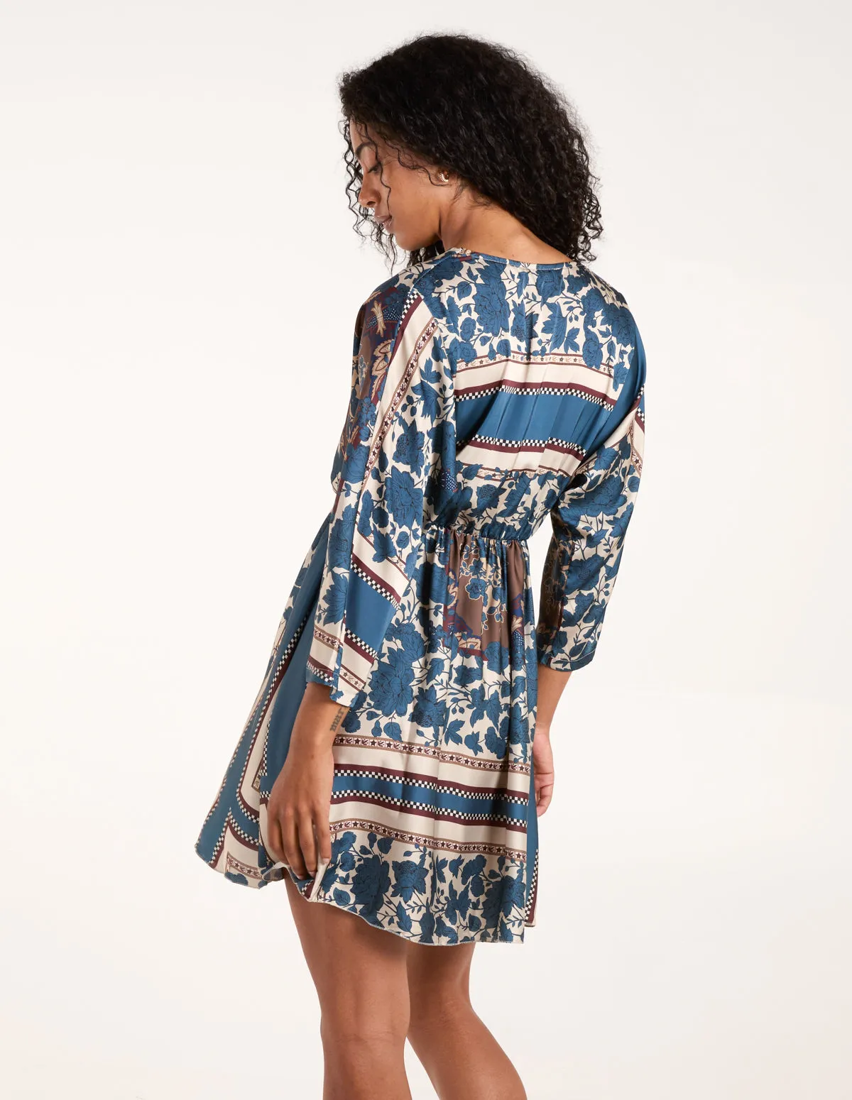 Scarf Print Batwing Crossover Dress