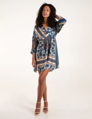 Scarf Print Batwing Crossover Dress